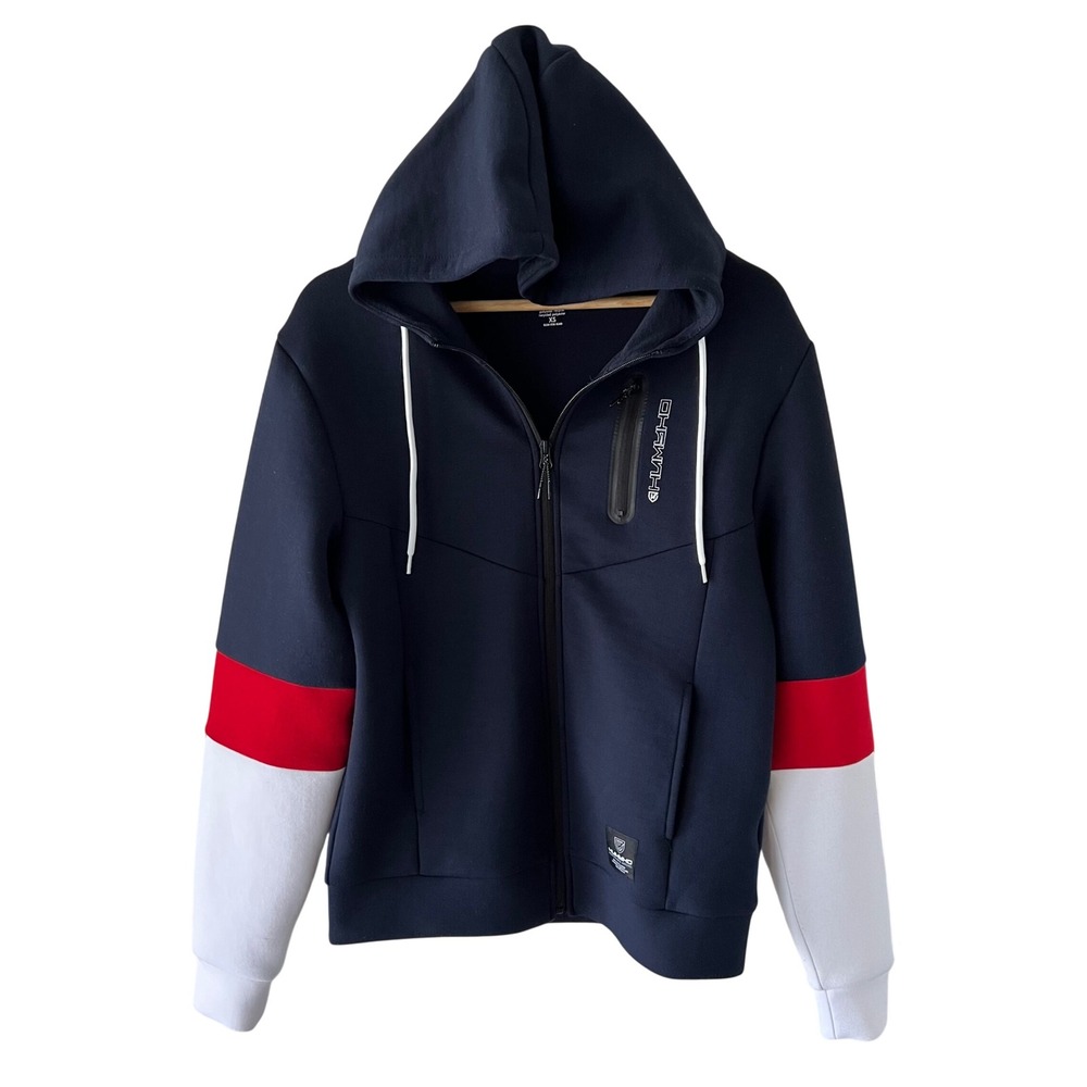Kiabi Eco Navy Blue Colorblock Full Zip Hoodie Mens XS Casual Streetwear Zip